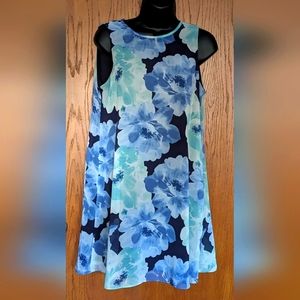 Women's JH Blue Floral‎ Sleeveless Midi Dress, Casual, Summer, Lined, Size 6P